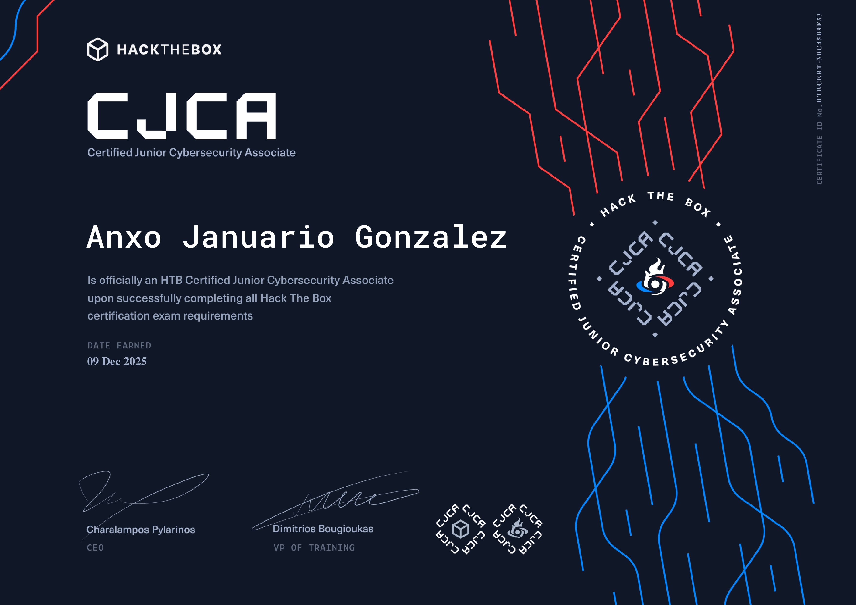 HTB Certified Junior Cybersecurity Associate (HTB CJCA) badge