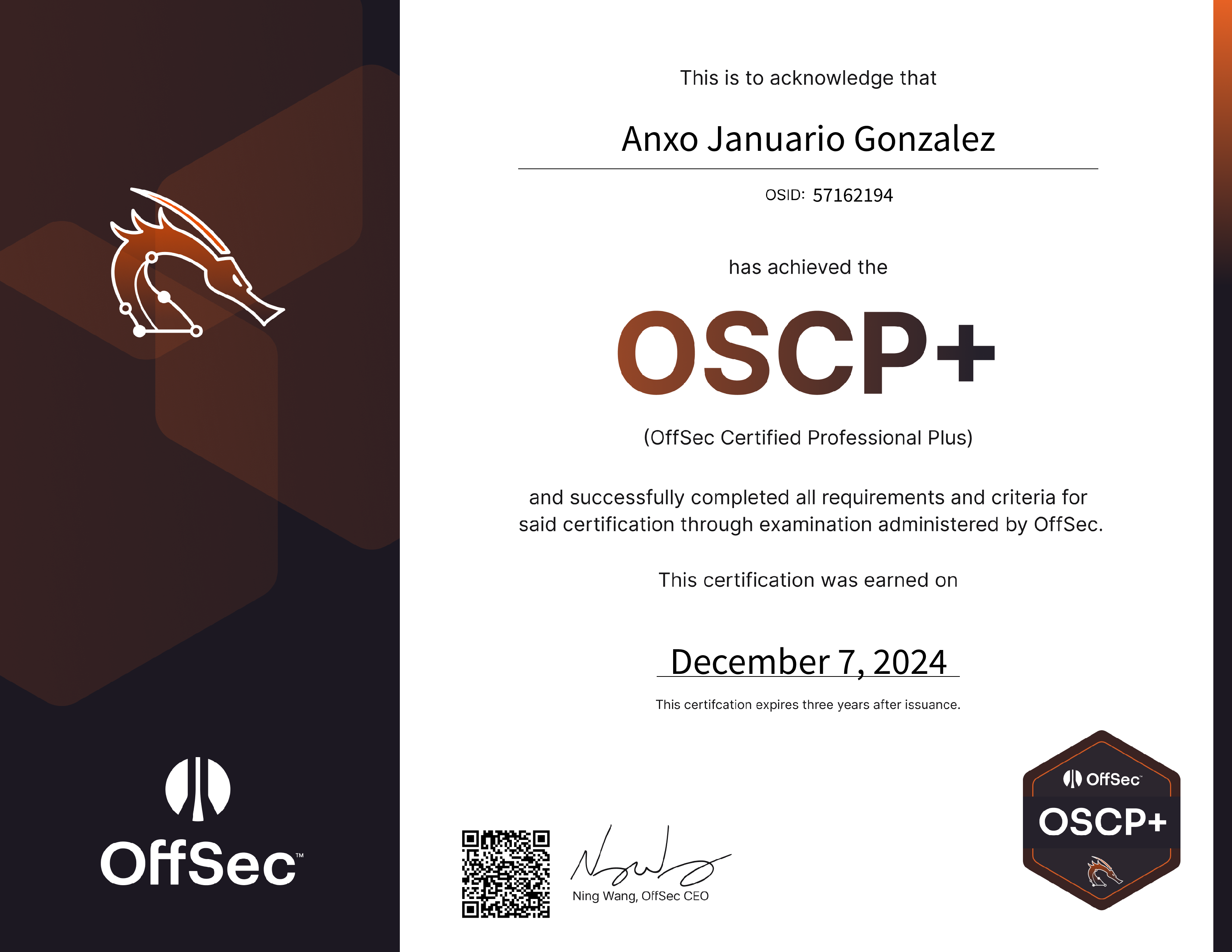 OffSec Certified Professional+ (OSCP+) badge