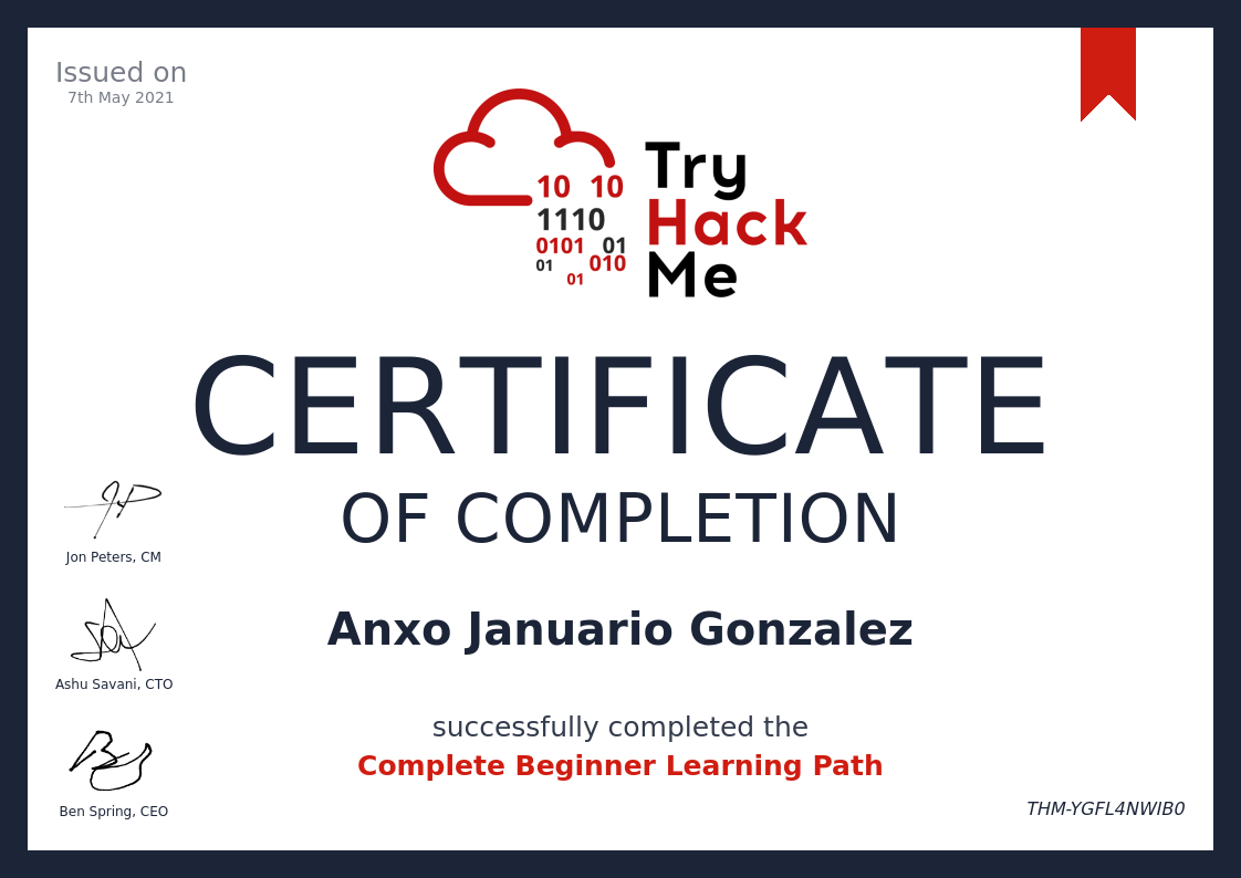 THM Complete Beginner badge